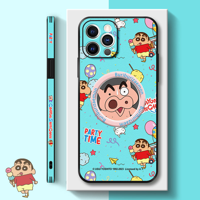 Crayon Shin-chan Cartoon Leather Phone Case for iPhone with Magnetic MagSafe Technology