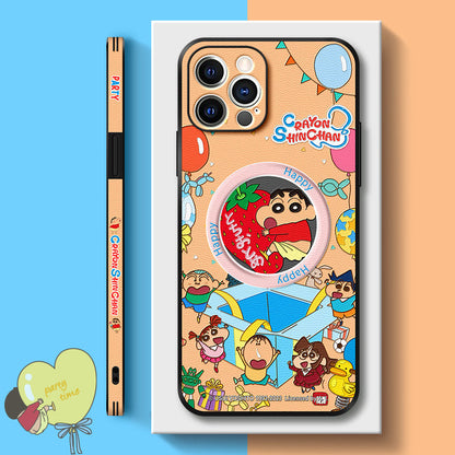 Stylish Crayon Shin-chan Leather Phone Case for iPhone MagSafe Series