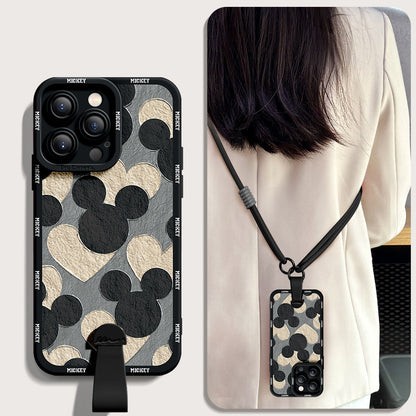 Disney-Inspired Silicone Phone Case for iPhone Series with Free Wrist Rope and Cross-Body Strap!