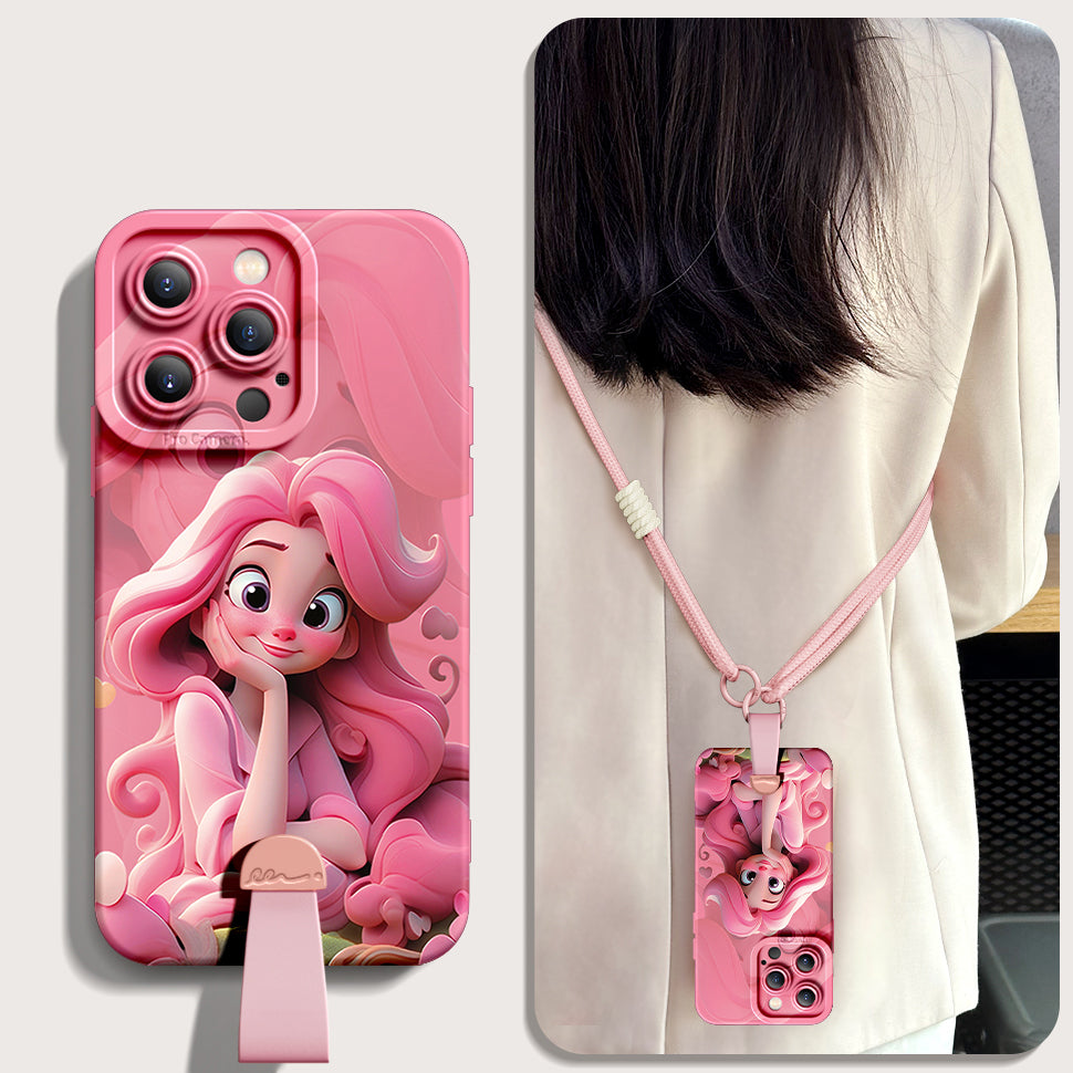 Enchanting "Disney Princess" Silicone Phone Case for iPhone Series + Complimentary Wrist Rope & Cross-Body Strap!