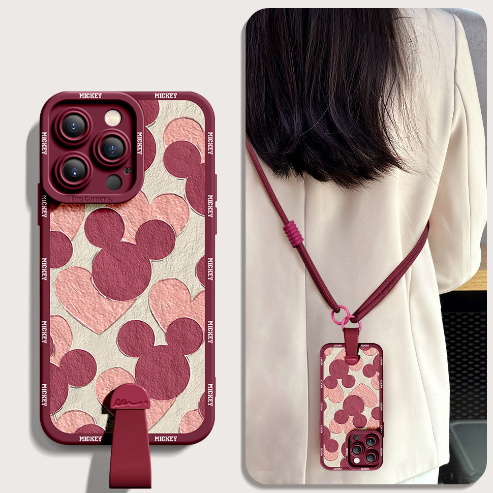 Disney-Inspired Silicone Phone Case for iPhone Series with Free Wrist and Cross-Body Strap!