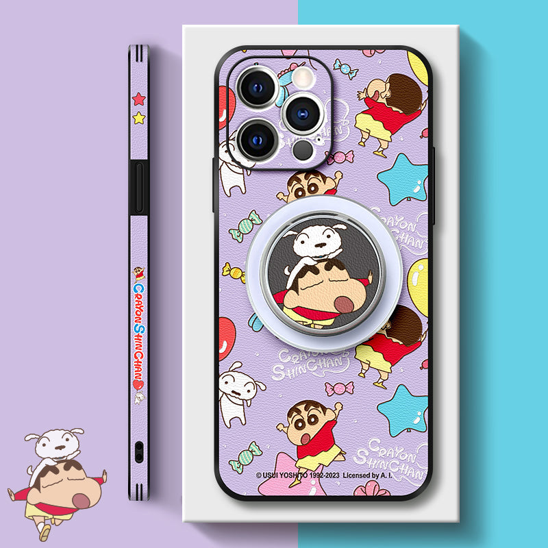 Crayon Shin-chan Cartoon Leather Phone Case - Stylish MagSafe Compatible Design for iPhone