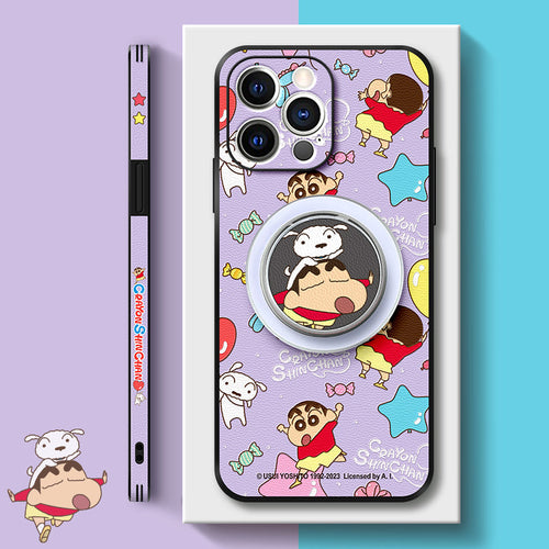 Crayon Shin-chan Cartoon Leather Phone Case - Stylish MagSafe Compatible Design for iPhone