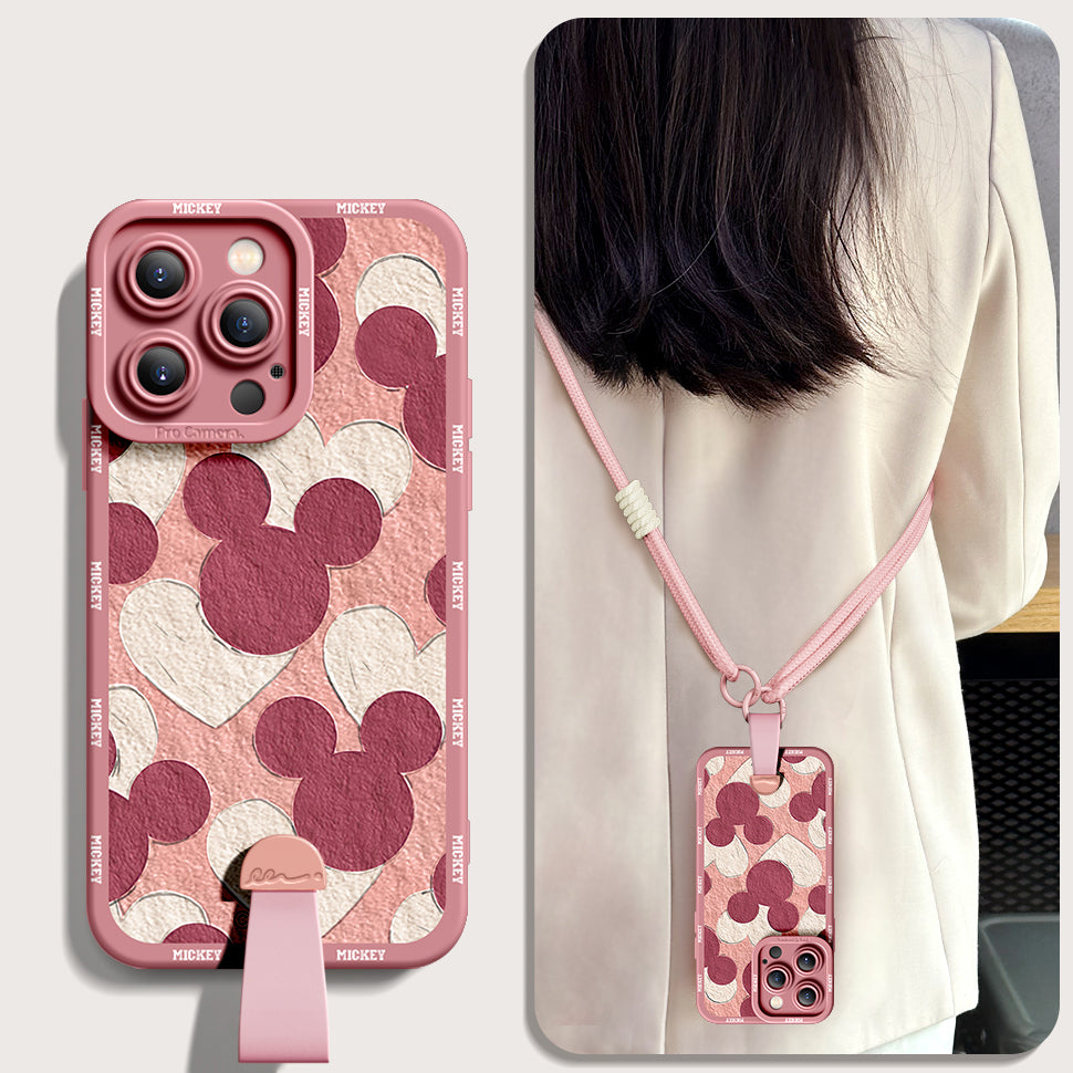 Disney Cartoon iPhone Case - Colorful Silicone Design with Free Wrist & Cross-Body Strap!