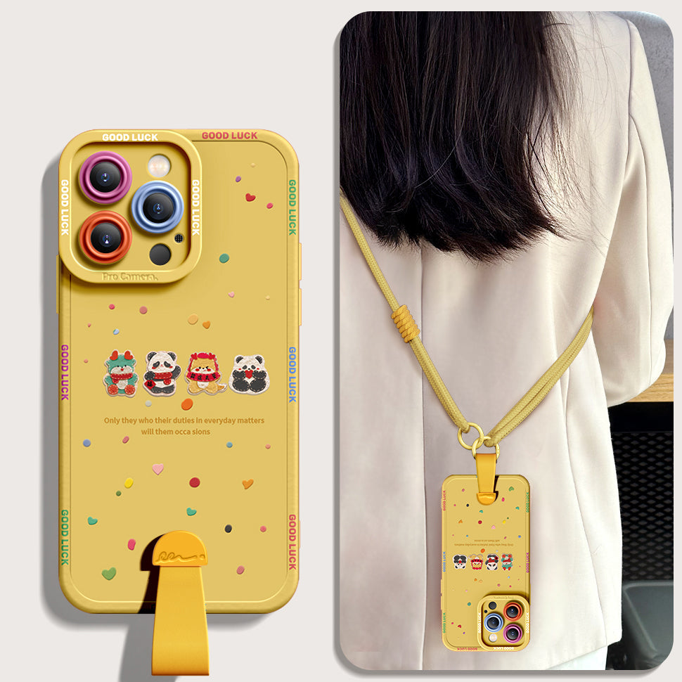 Stylish Cartoon Dragon Silicone Phone Case for iPhone Series with Free Wrist and Cross-Body Strap!