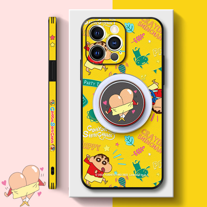 Stylish Crayon Shin-chan Cartoon Leather Phone Case for iPhone with MagSafe Compatibility