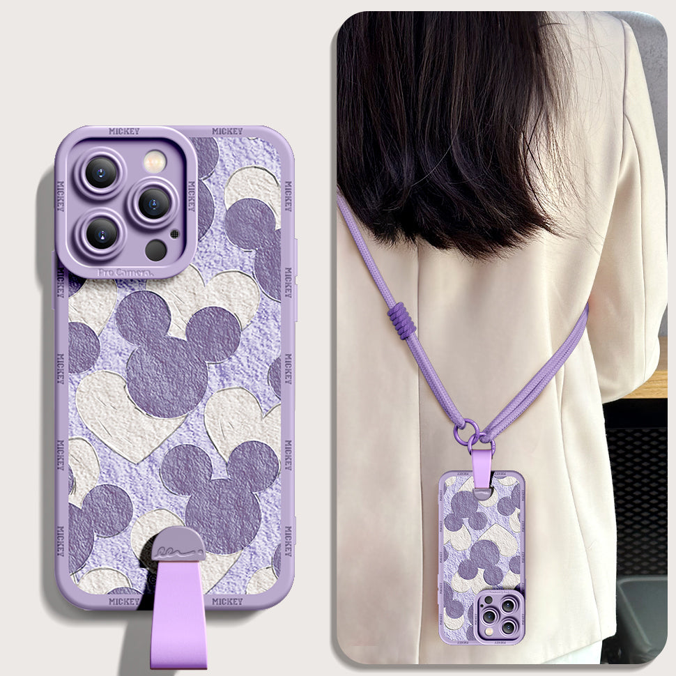 Disney Cartoon-Inspired Silicone Phone Case for iPhone Series with Bonus Wrist & Cross-Body Strap!