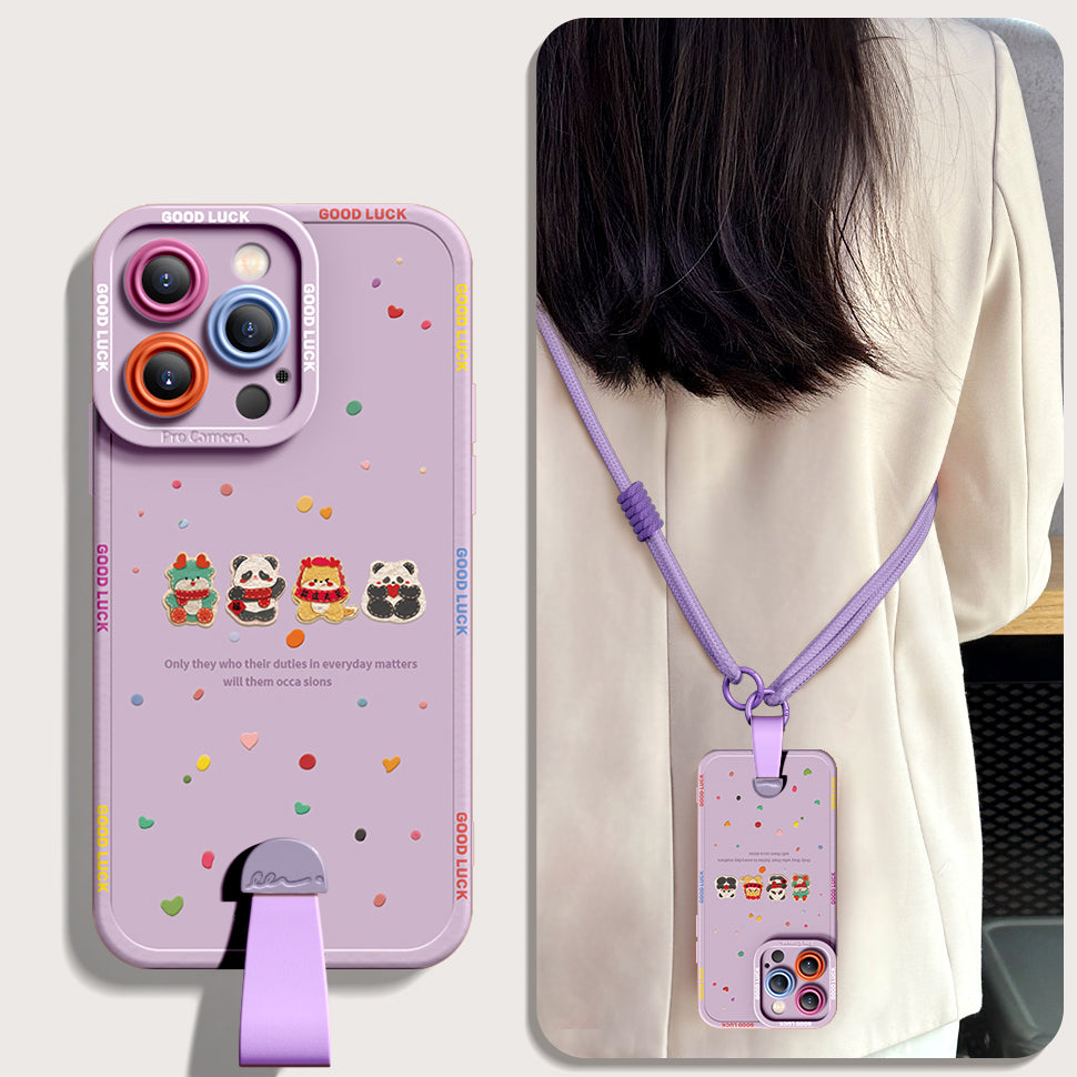 Cartoon Dragon Silicone Phone Case for iPhone Series with FREE Wrist Rope & Cross-Body Strap!