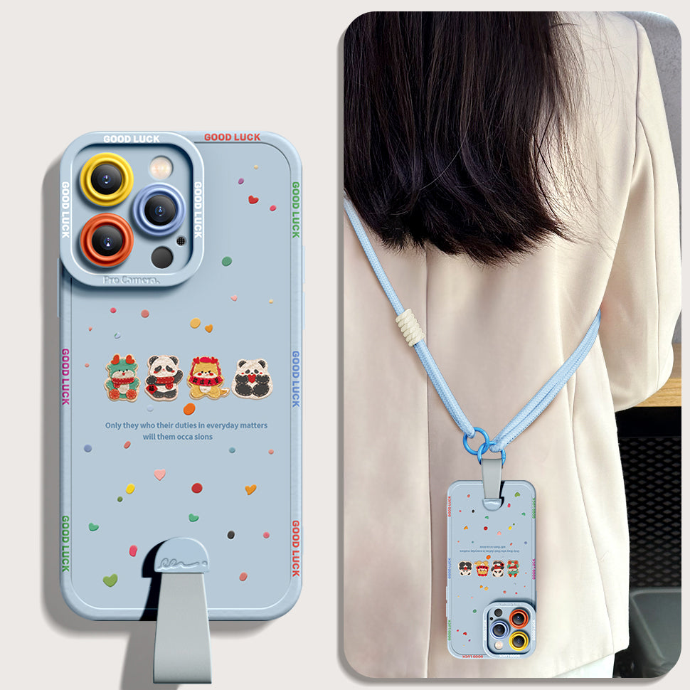 Adorable Cartoon Dragon Silicone Phone Case for iPhone Series with Free Wrist Rope and Cross-Body Strap!