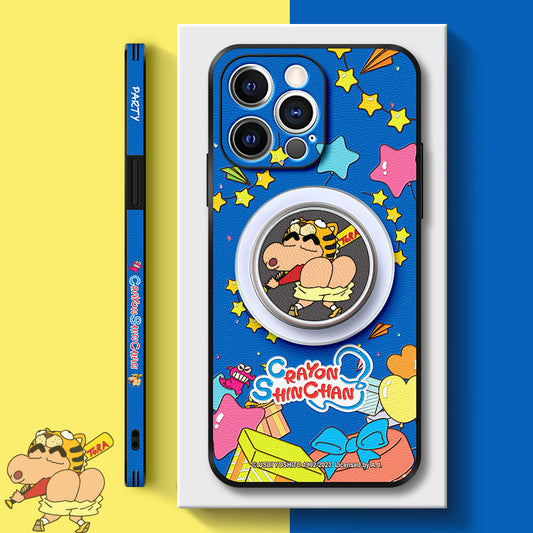 Charming Crayon Shin-chan Leather Phone Case for iPhone MagSafe Series