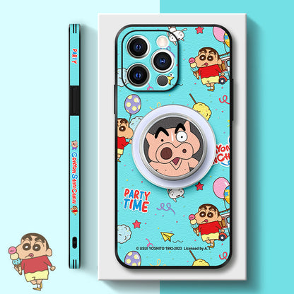 Crayon Shin-chan Cartoon Leather Phone Case for iPhone with Magnetic MagSafe Technology