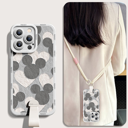 Disney-Inspired Silicone Phone Case for iPhone Series with Free Wrist and Cross-Body Strap!