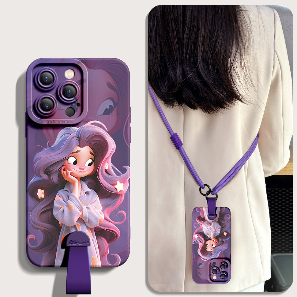 Enchanting Disney Princess Silicone Phone Case for iPhone Series with Free Wrist and Cross-Body Strap!