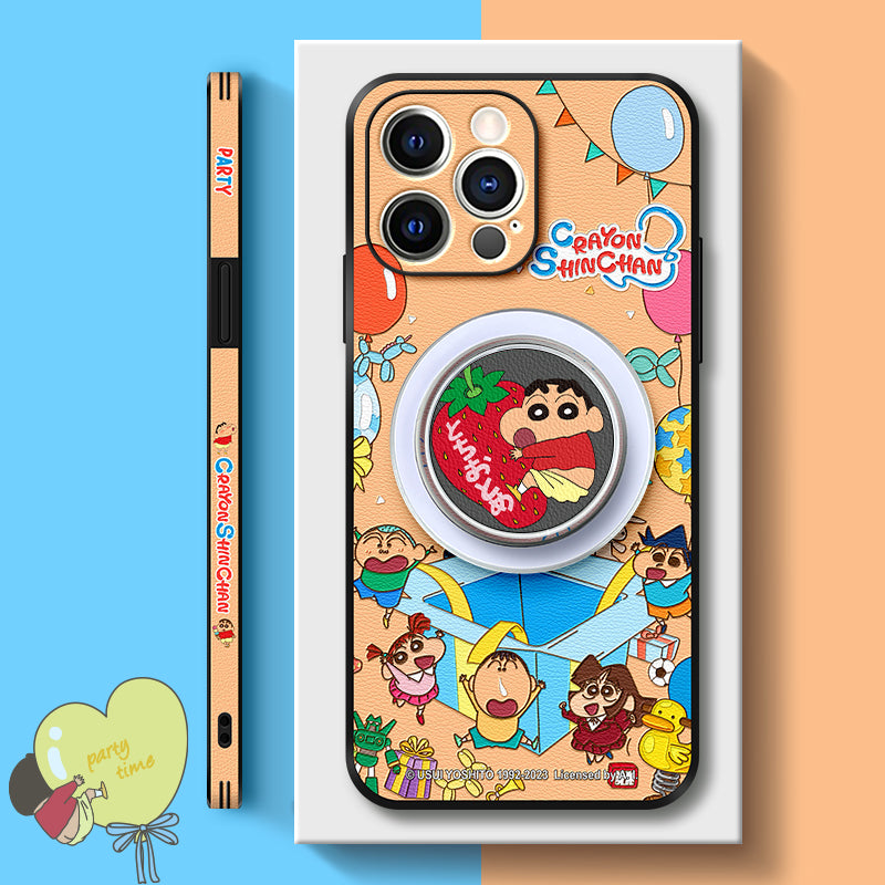 Stylish Crayon Shin-chan Leather Phone Case for iPhone MagSafe Series