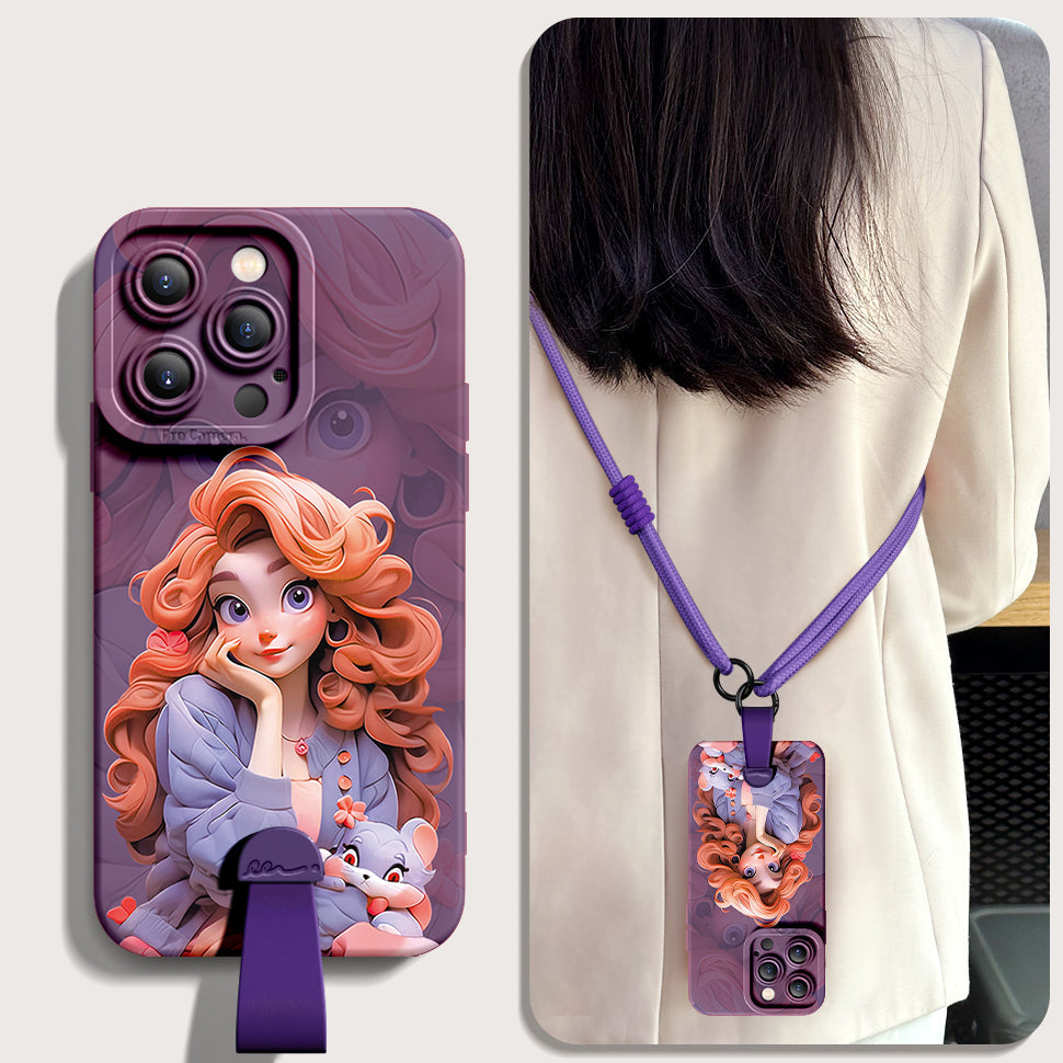 Disney Princess iPhone Case - Premium Silicone with Free Wrist Rope & Cross-Body Strap!