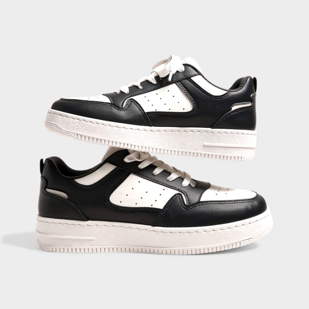 StreetAce™ Black & White Retro Court Sneakers – Lightweight Casual Campus Shoes
