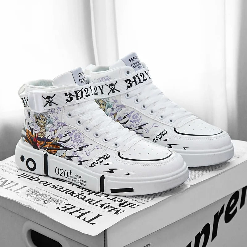 One Piece White Wave High Tops – Casual Anime Sneakers