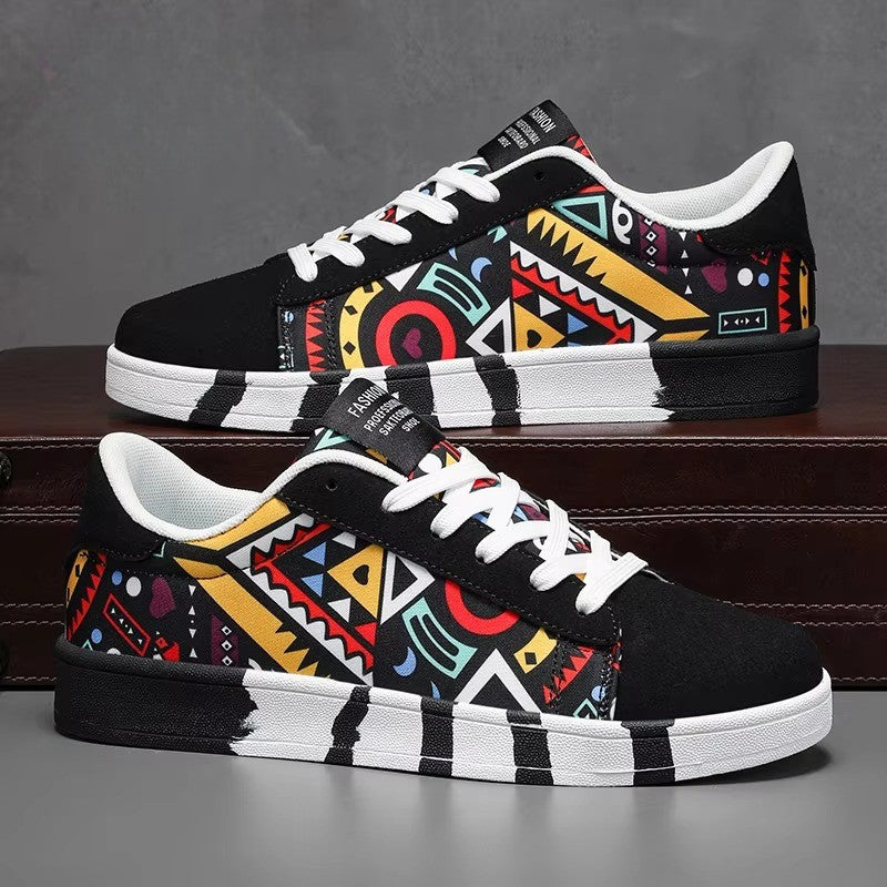 GeoVibe™ Canvas Graffiti Skate Sneaker – Retro Street Art Edition