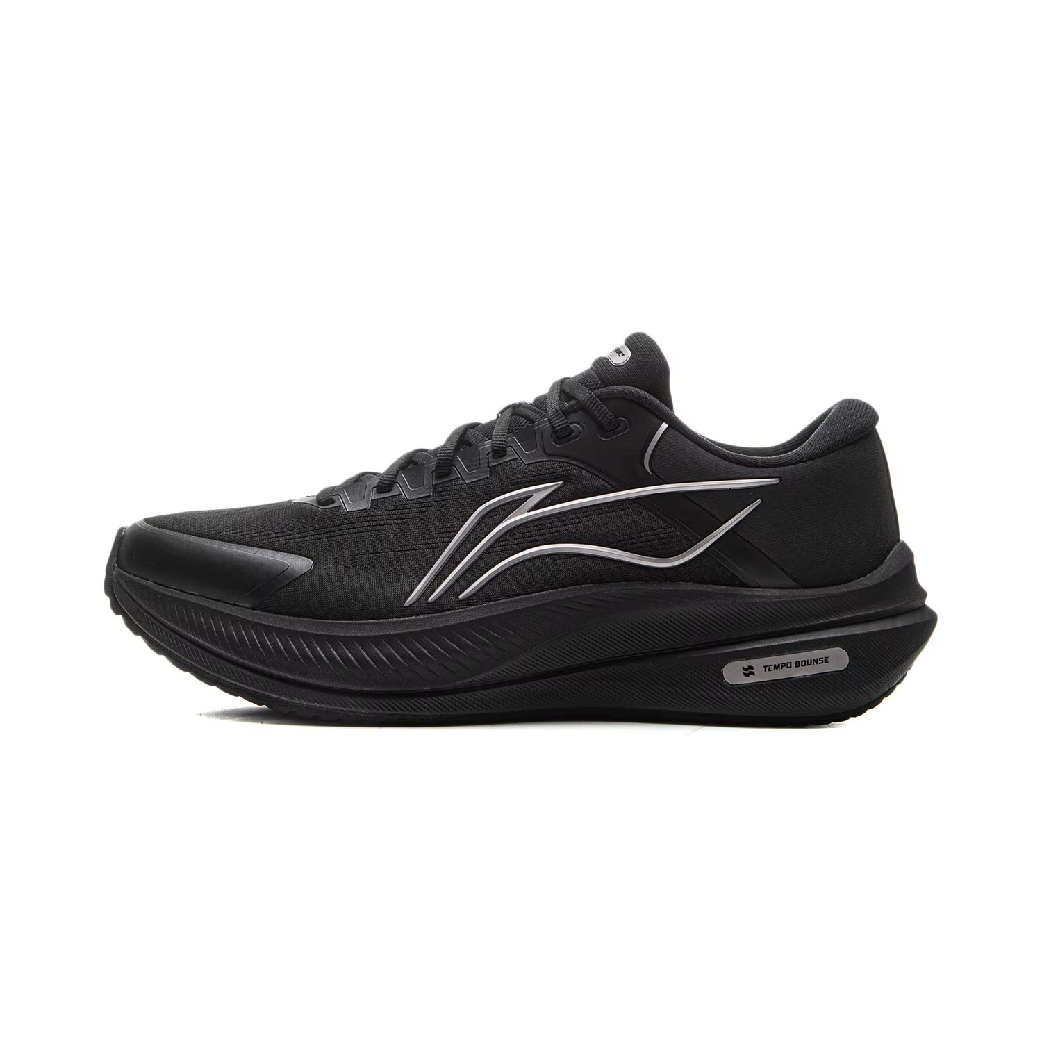 AeroStride™ Tempo Bounce Cushion Running Shoes – All-Black Reflective Performance Sneakers