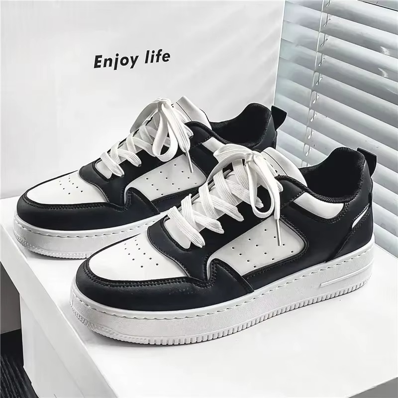 StreetAce™ Black & White Retro Court Sneakers – Lightweight Casual Campus Shoes
