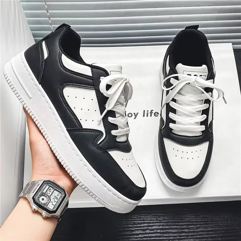 StreetAce™ Black & White Retro Court Sneakers – Lightweight Casual Campus Shoes