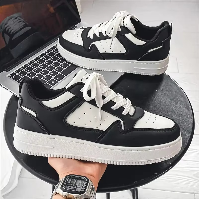 StreetAce™ Black & White Retro Court Sneakers – Lightweight Casual Campus Shoes