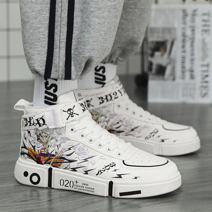 One Piece White Wave High Tops – Casual Anime Sneakers