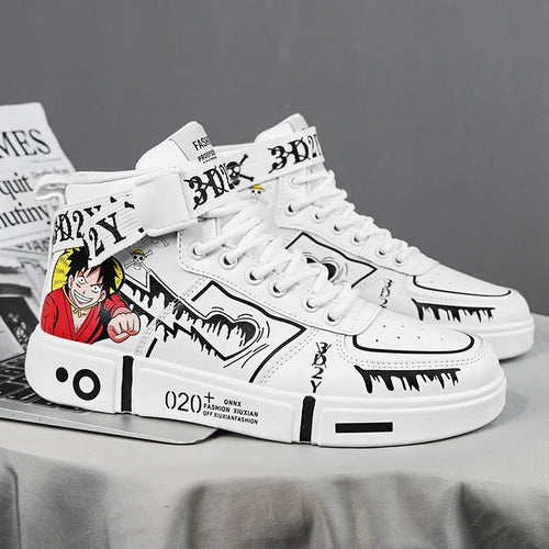 One Piece White Wave High Tops – Casual Anime Sneakers