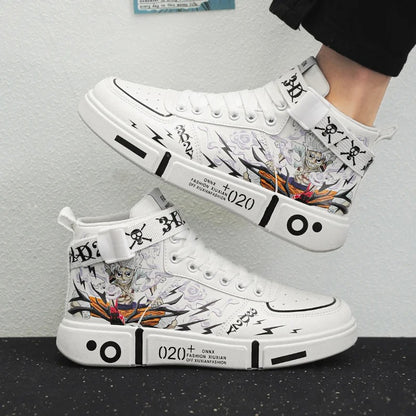 One Piece White Wave High Tops – Casual Anime Sneakers