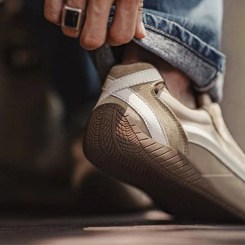 VELORUN™ Retro Racing Trainer – Vintage Patchwork Thin-Sole Sneaker