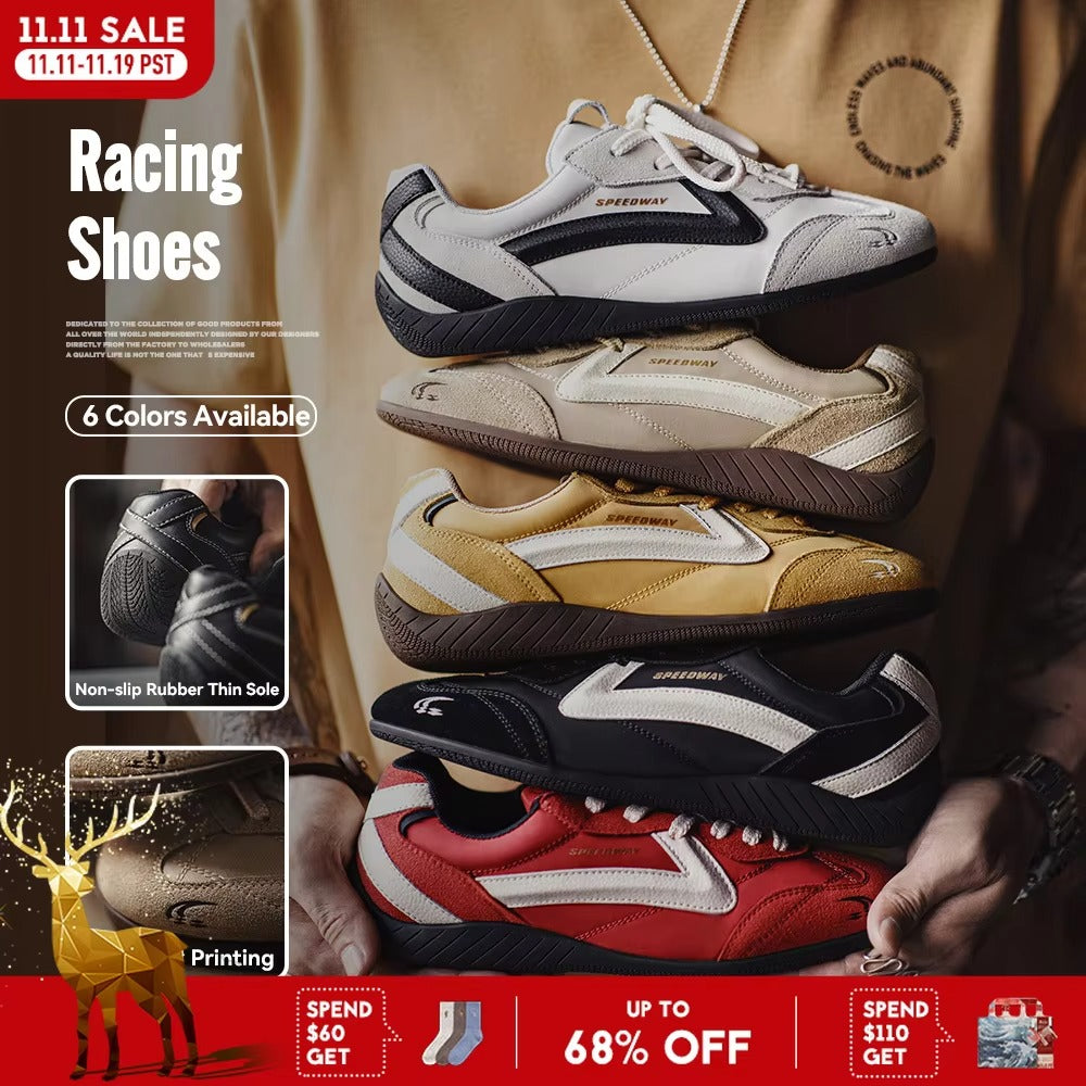 VELORUN™ Retro Racing Trainer – Vintage Patchwork Thin-Sole Sneaker