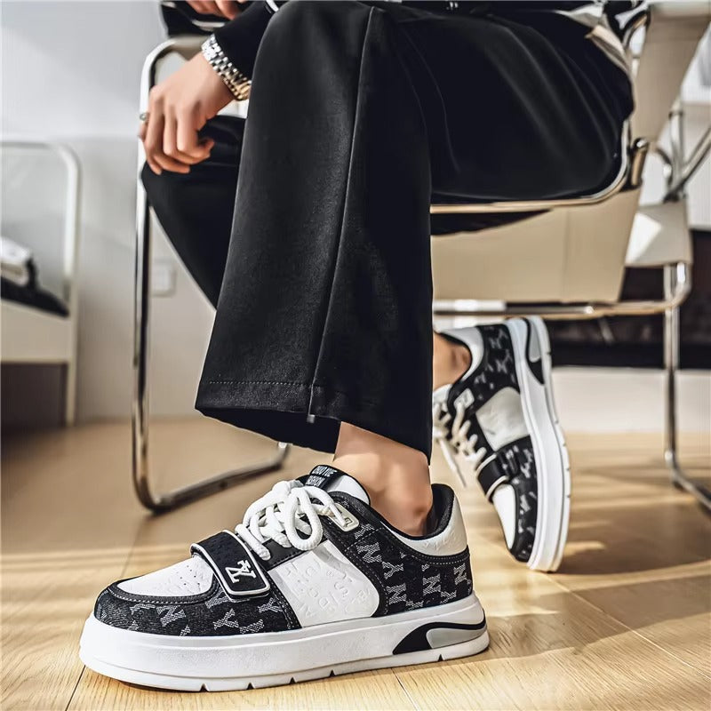 Men’s Retro Court Street Sneakers | Denim Panel Skate-Style Casual Shoes