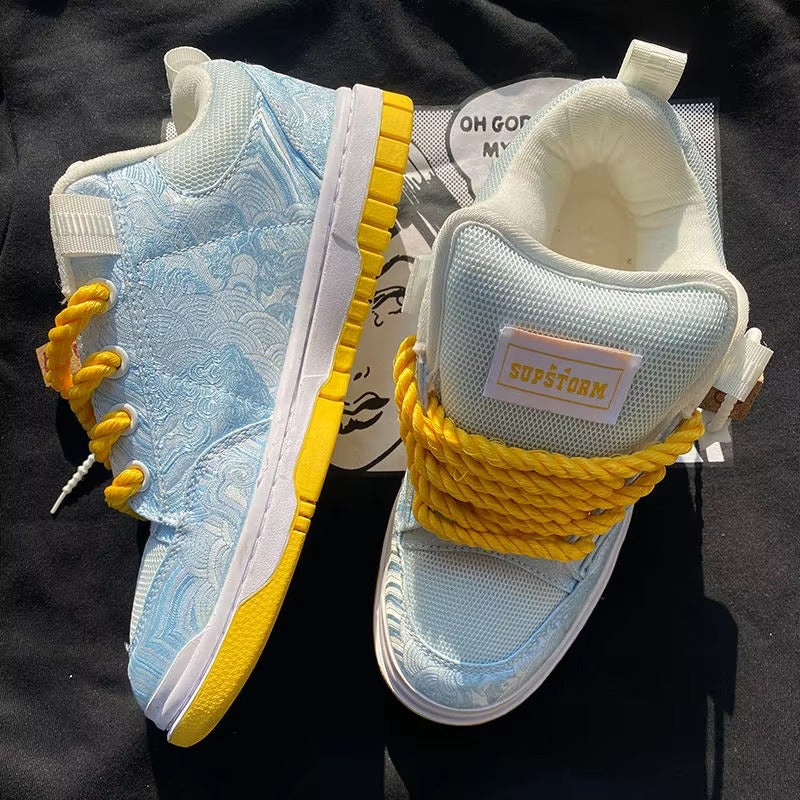 NEONWAVE™ Rope-Lace Mid – Textured Jacquard Skate Platform Sneakers