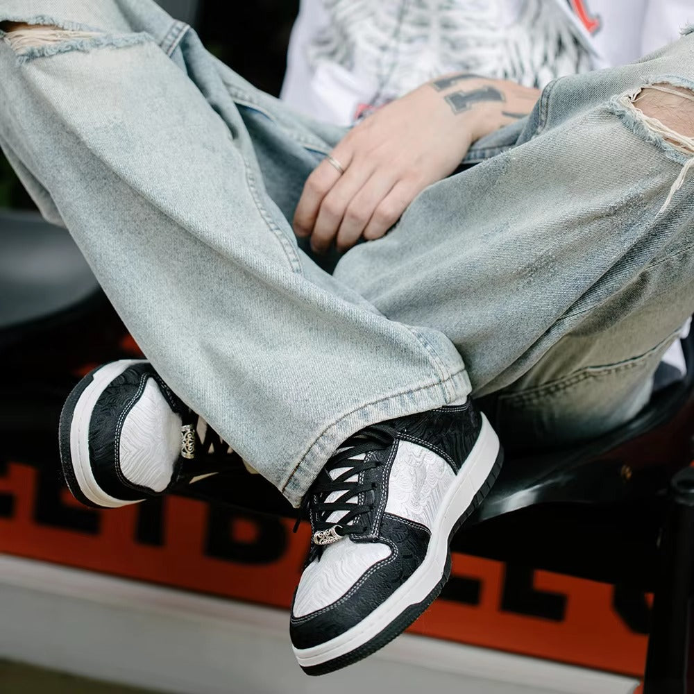 AEROVA™ Brocade Panel Low-Top Sneaker – Retro Court Style | Black & White