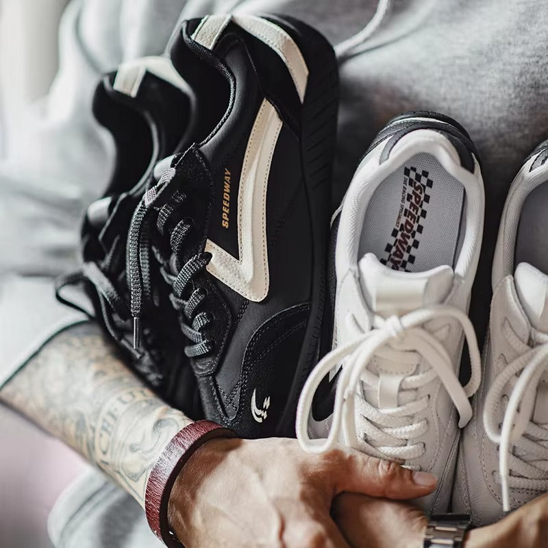 VELORUN™ Retro Racing Trainer – Vintage Patchwork Thin-Sole Sneaker
