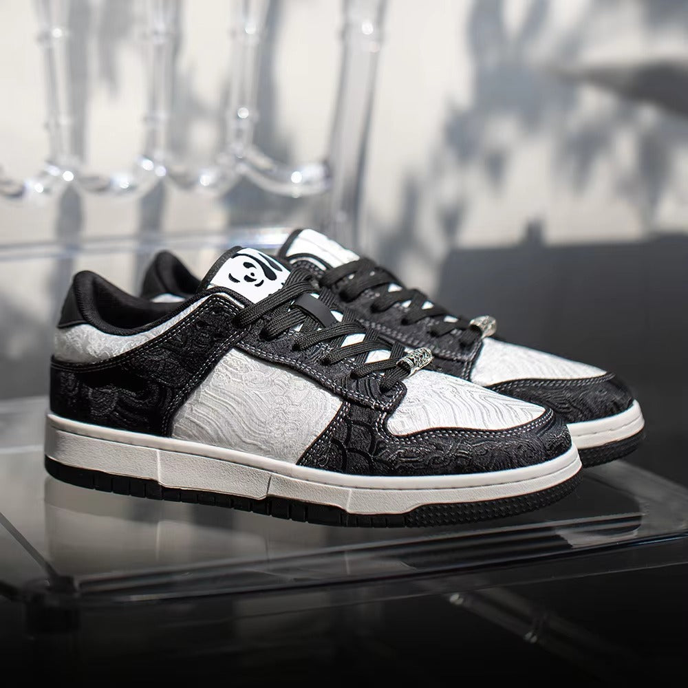 AEROVA™ Brocade Panel Low-Top Sneaker – Retro Court Style | Black & White