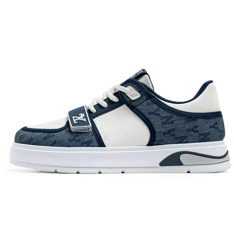 Men’s Retro Court Street Sneakers | Denim Panel Skate-Style Casual Shoes