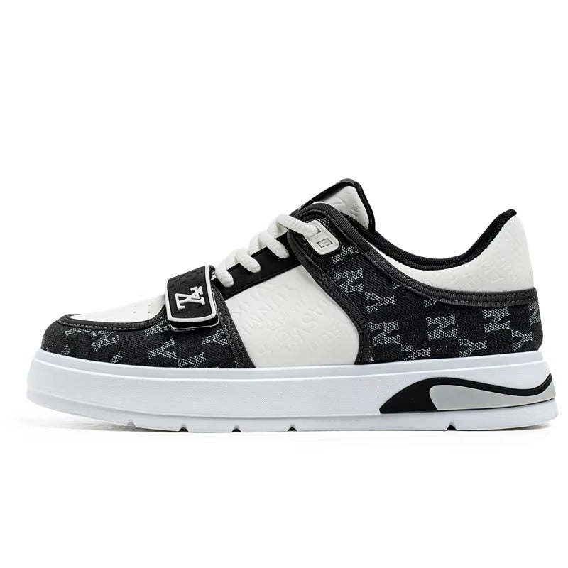 Men’s Retro Court Street Sneakers | Denim Panel Skate-Style Casual Shoes