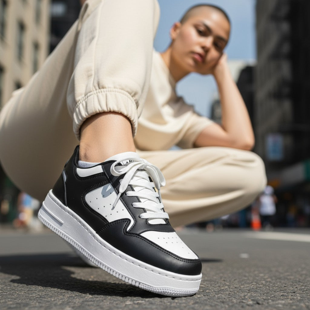 StreetAce™ Black & White Retro Court Sneakers – Lightweight Casual Campus Shoes