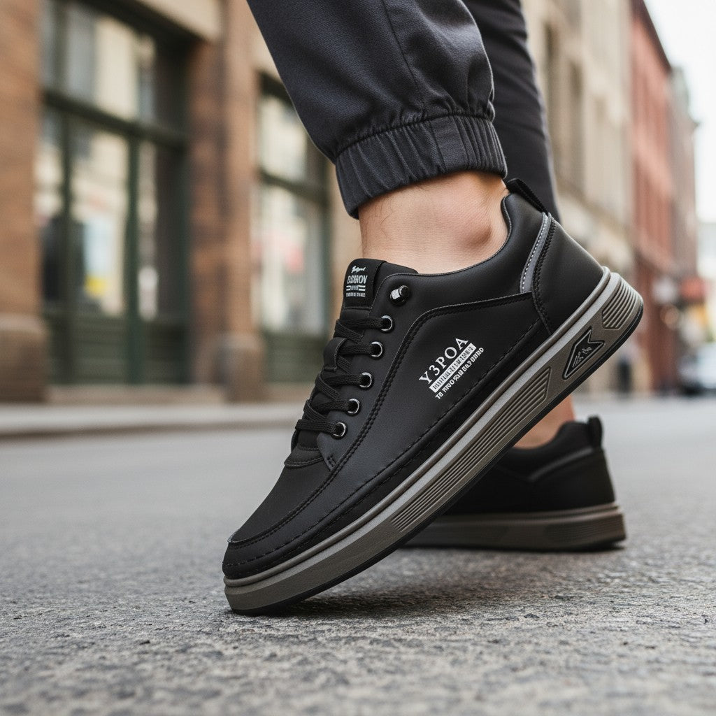 UrbanFlex™ White & Black Leather Platform Sneakers – Casual Comfort Street Style